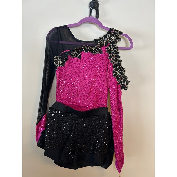Weissman Dreamer 10503 Biketard Peplum Sequin Dance Costume in Plum Black Small - Picture 3 of 12